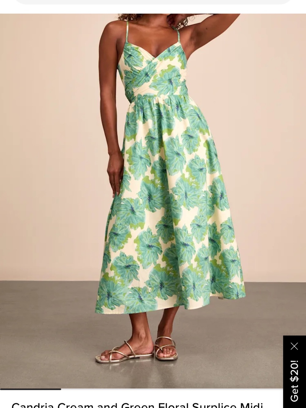 Lulu's Cream Midi Dress with Green Floral Print